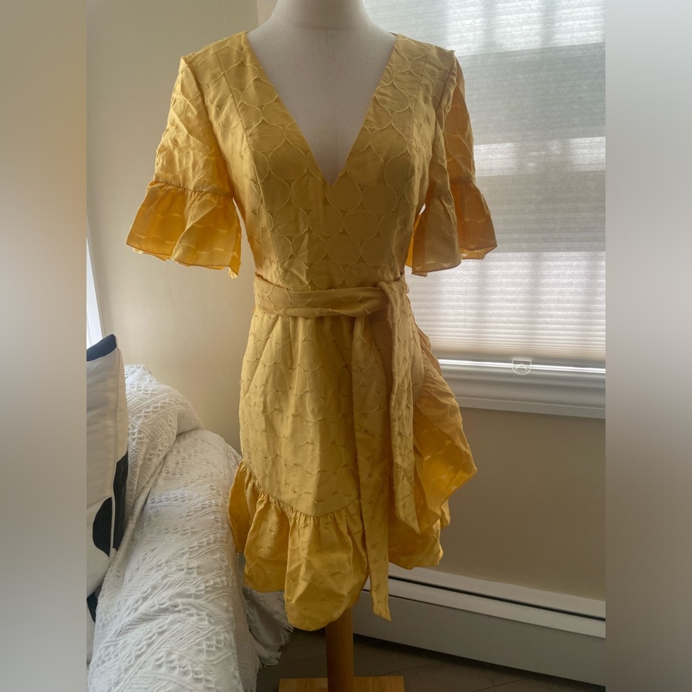 C/MEO collective yellow wrap dress sample size S